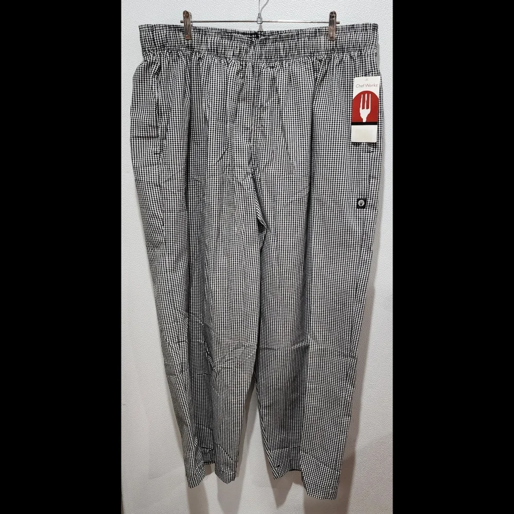 CHEF WORKS Chef Pants Mens Size 4XL Black/White Gingham Check NWT